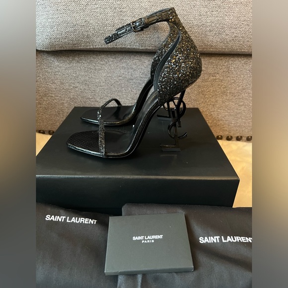 New Saint Laurent Opyum 110 black Glitter heels Sandals size 39 - Picture 2 of 10